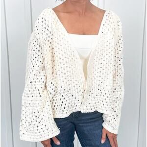POL Crochet Cardigan Sweater Cream Ivory Size Medium